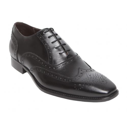 Duca Di Matiste 1516 Black Genuine Italian Calfskin Leather Shoes With Toe Perforation.